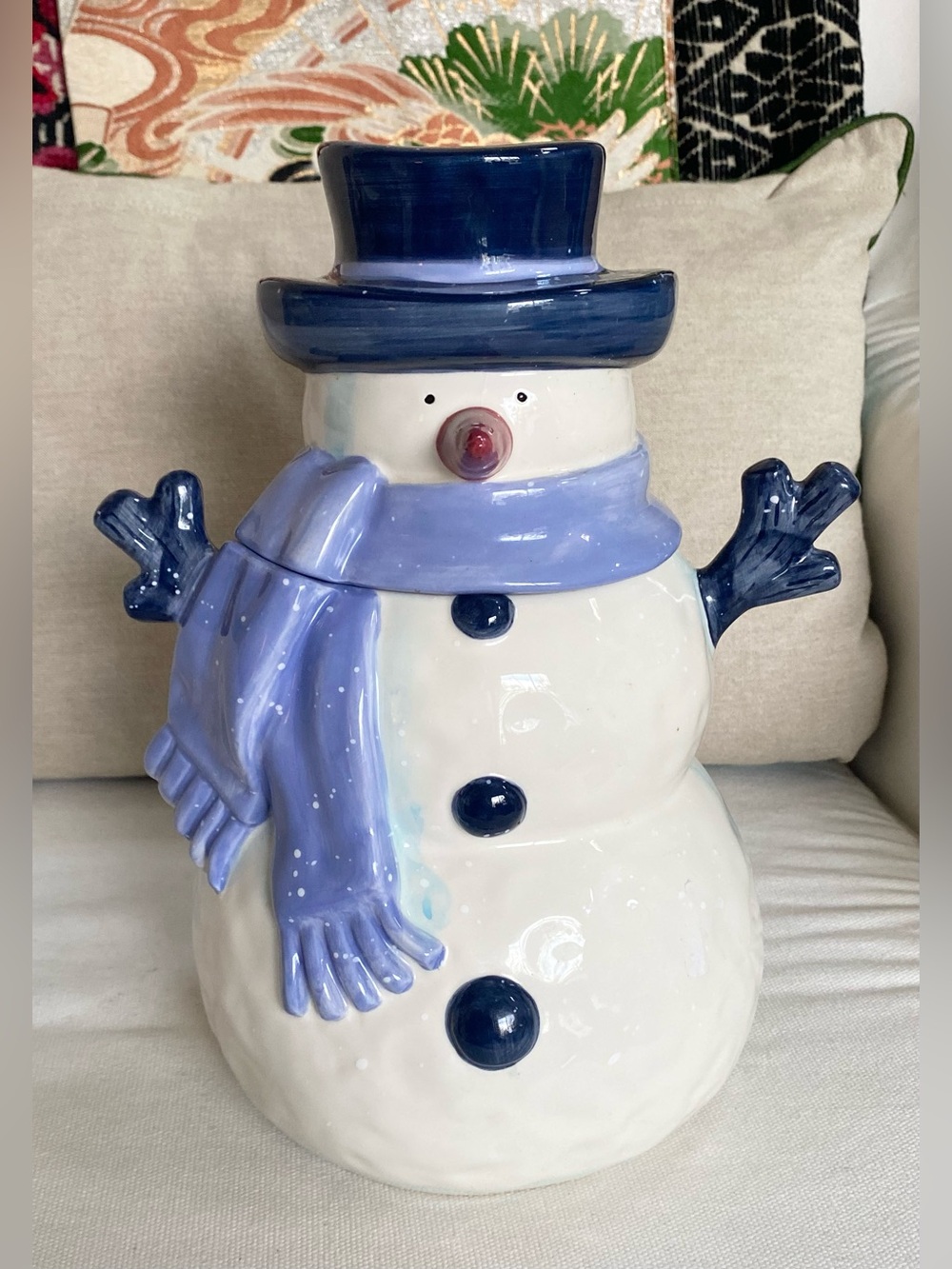 VTG 2007 Target Home Winter Frost Christmas Snowman Cookie Jar Blue White